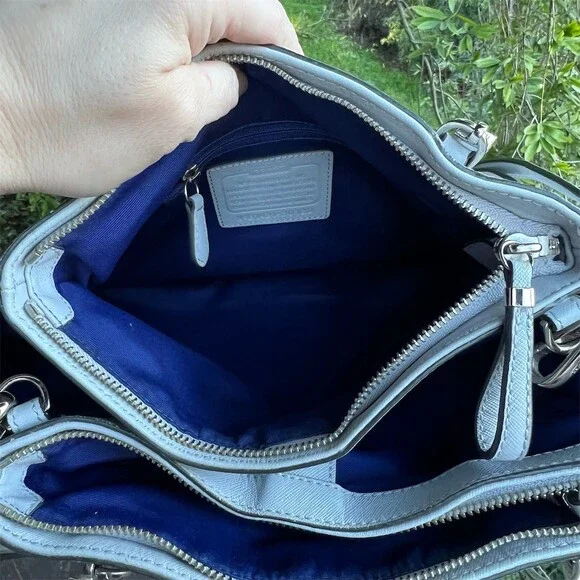 COACH Shoulder Bag Tote Satchel Carryall Women’s Light Blue w Silver Hardware - Picture 12 of 13